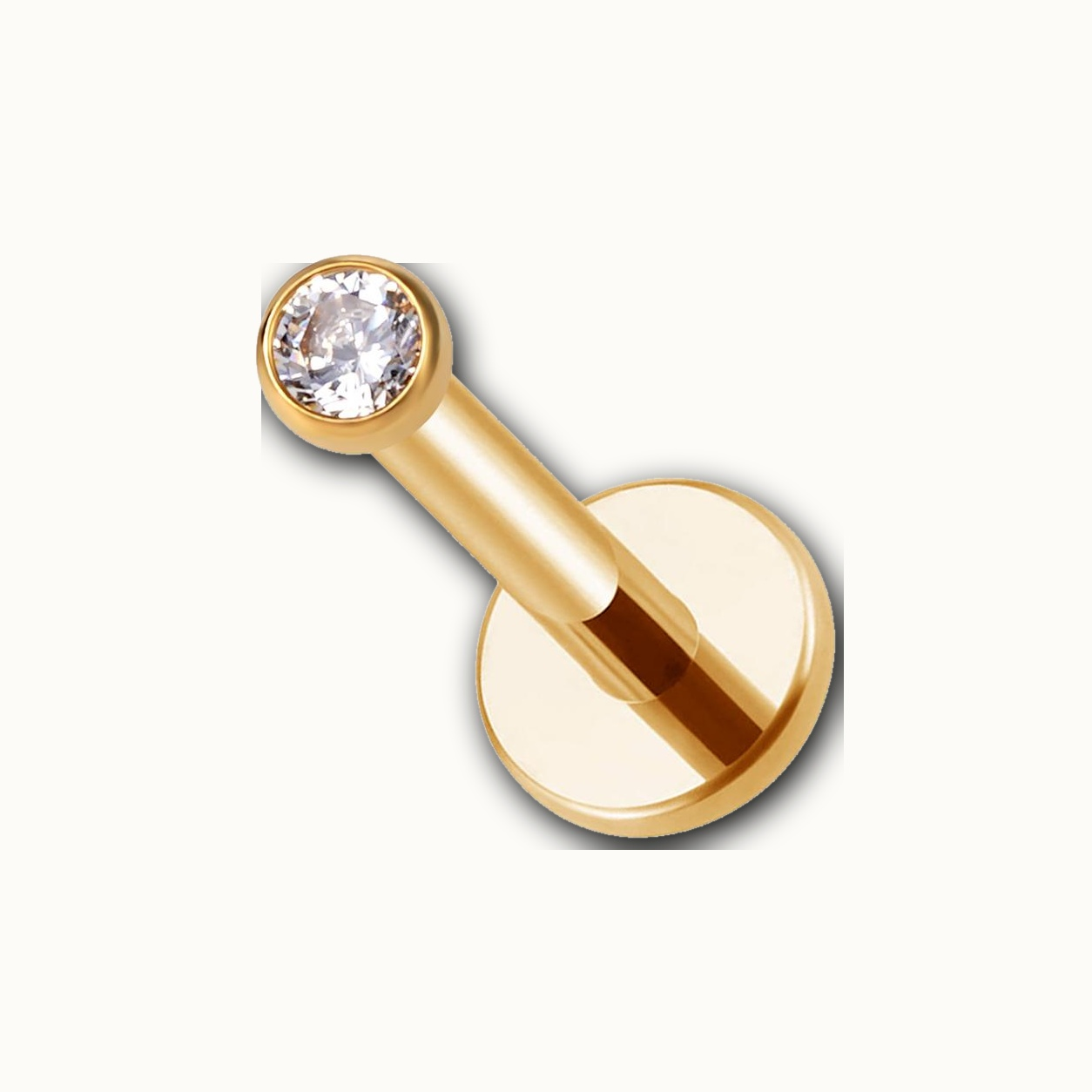 Implant Grade Titanium - Flat Back - Gold - Clear CZ - 16G (1.2 x 8+3+4 mm) - detail view