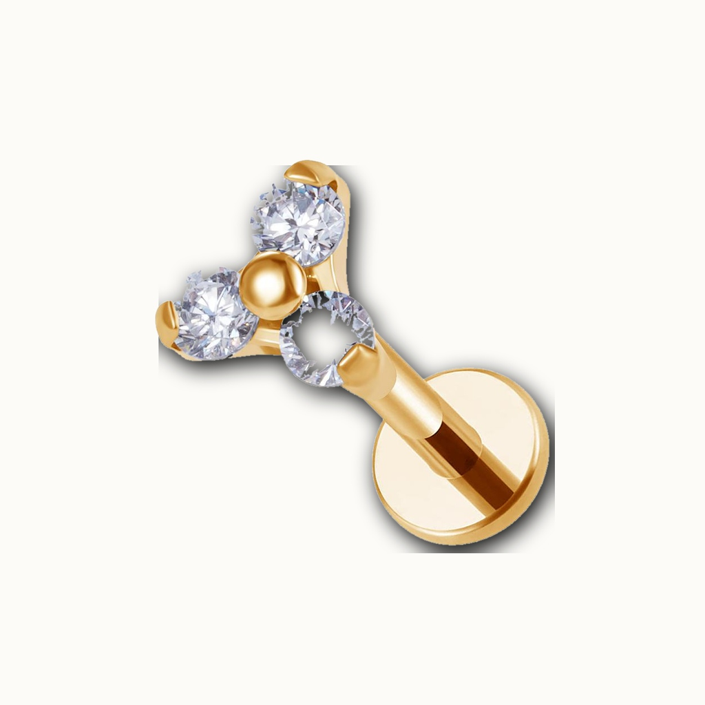 Implant Grade Titanium - Flat Back - Gold - CLCZ(1.5) - 16G (1.2 x 8+4+4 mm) - detail view