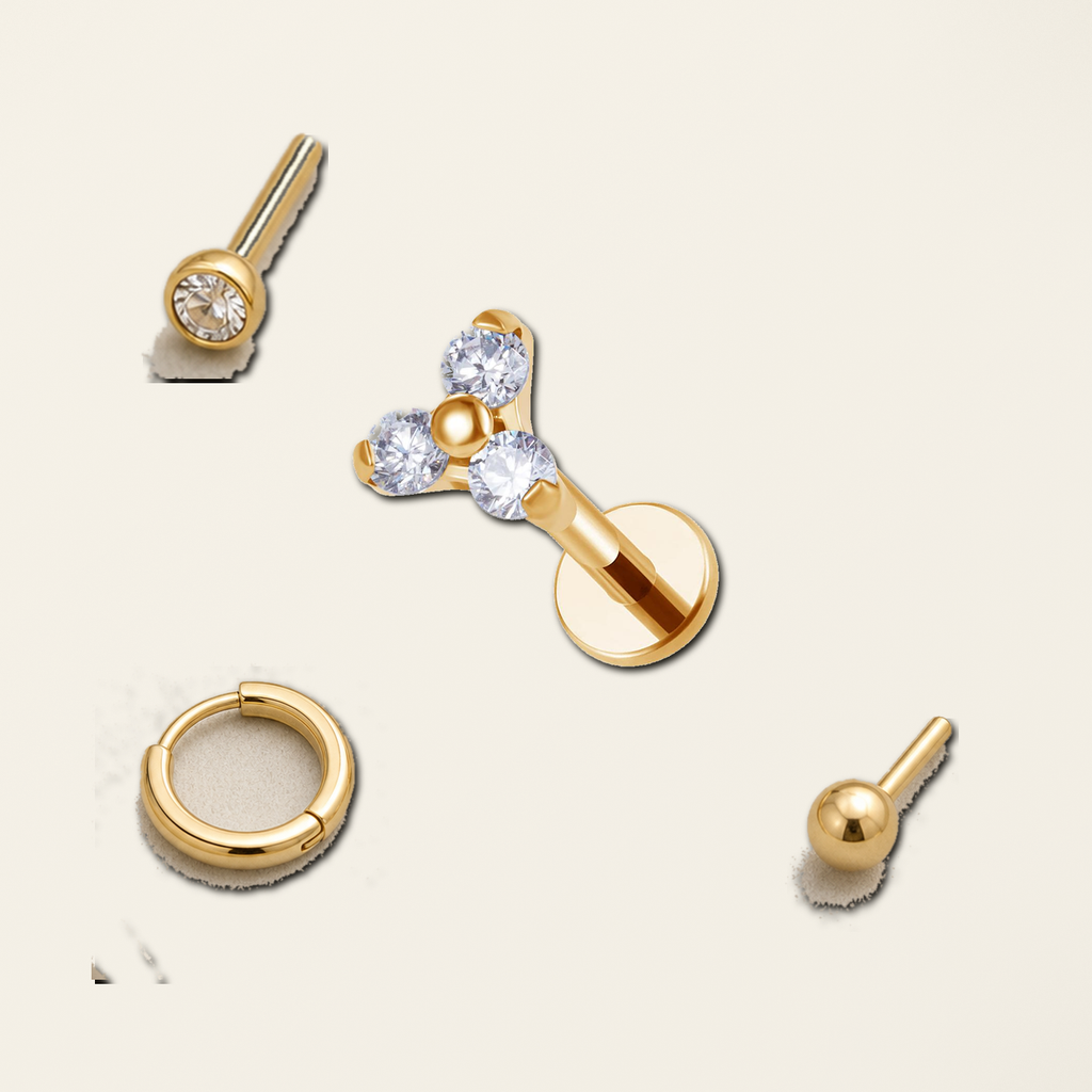 Implant Grade Titanium - Flat Back - Gold - CLCZ(1.5) - 16G (1.2 x 8+4+4 mm) - styling view