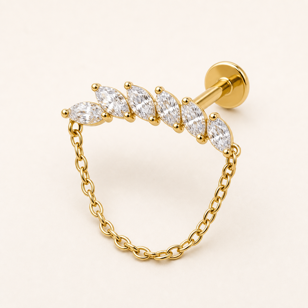 Implant Grade Titanium - Flat Back - Gold - Clear CZ - 16G (1.2 x 8+4 mm) - product view