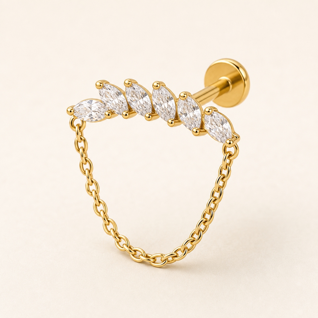 Implant Grade Titanium - Flat Back - Gold - Clear CZ - 16G (1.2 x 8+4 mm) - detail view
