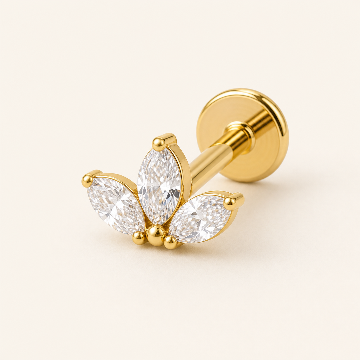 Implant Grade Titanium - Flat Back - Gold - Clear CZ - 16G (1.2 x 8+4 mm) - detail view