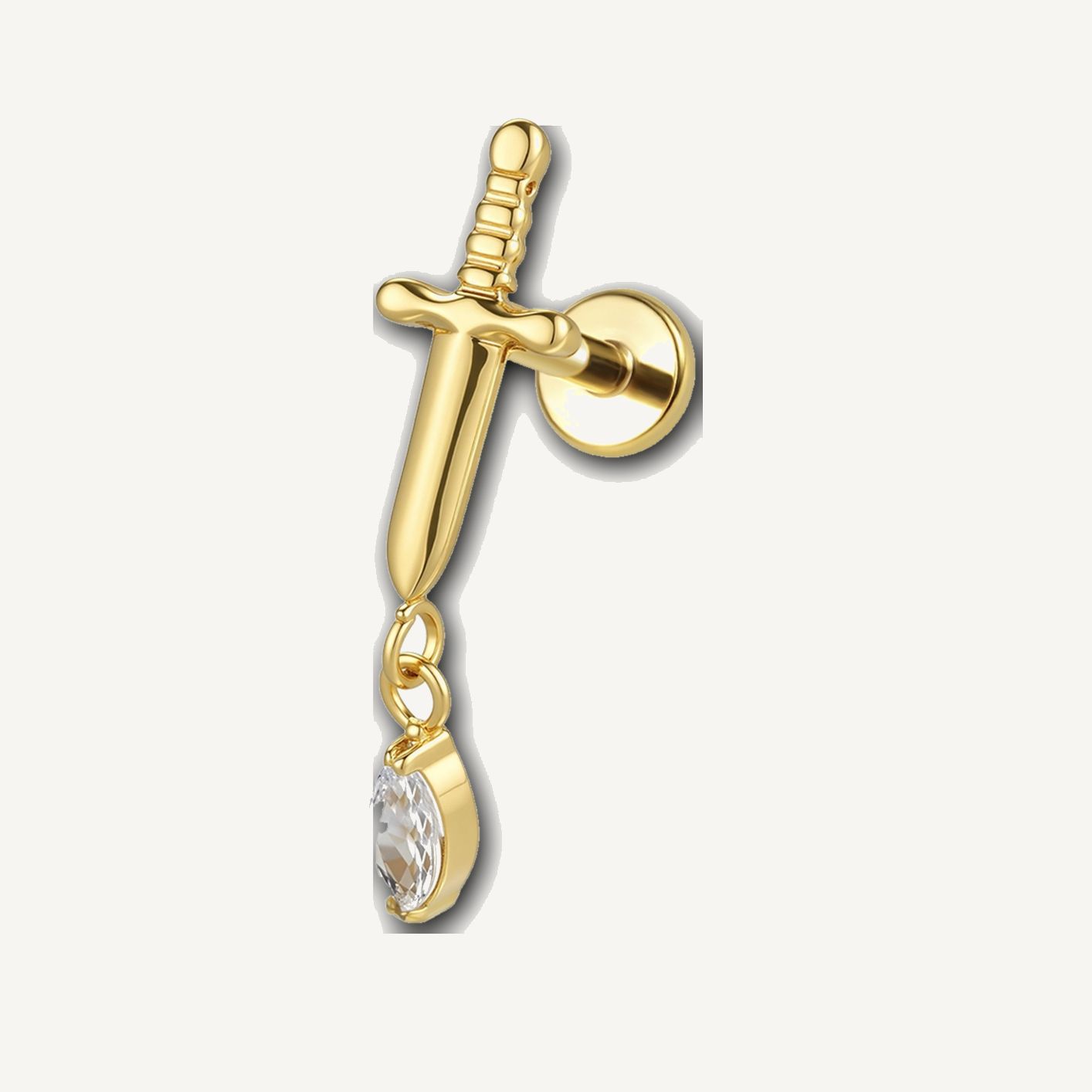 Implant Grade Titanium - Flat Back - Gold - Clear CZ - 16G (1.2 x 8+4 mm) - detail view