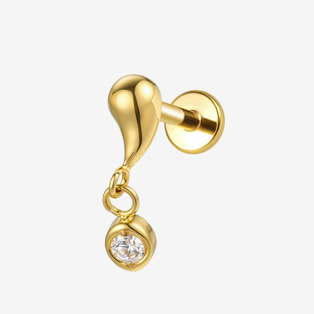 Implant Grade Titanium - Flat Back - Gold - Clear CZ - 16G (1.2 x 8+4 mm) - product view