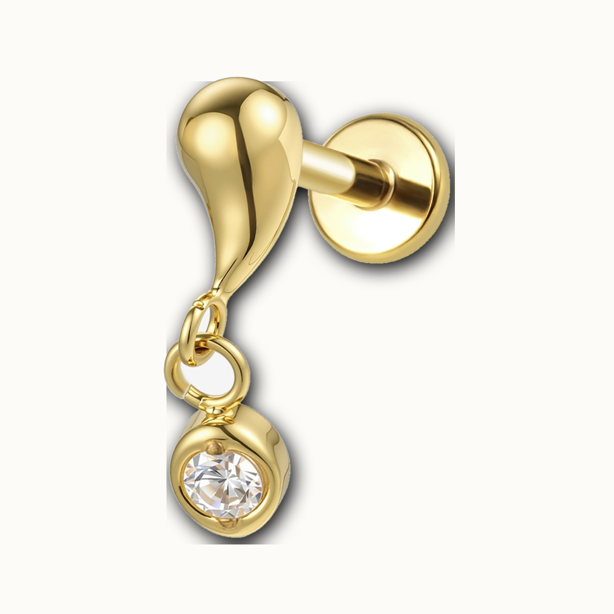 Implant Grade Titanium - Flat Back - Gold - Clear CZ - 16G (1.2 x 8+4 mm) - detail view