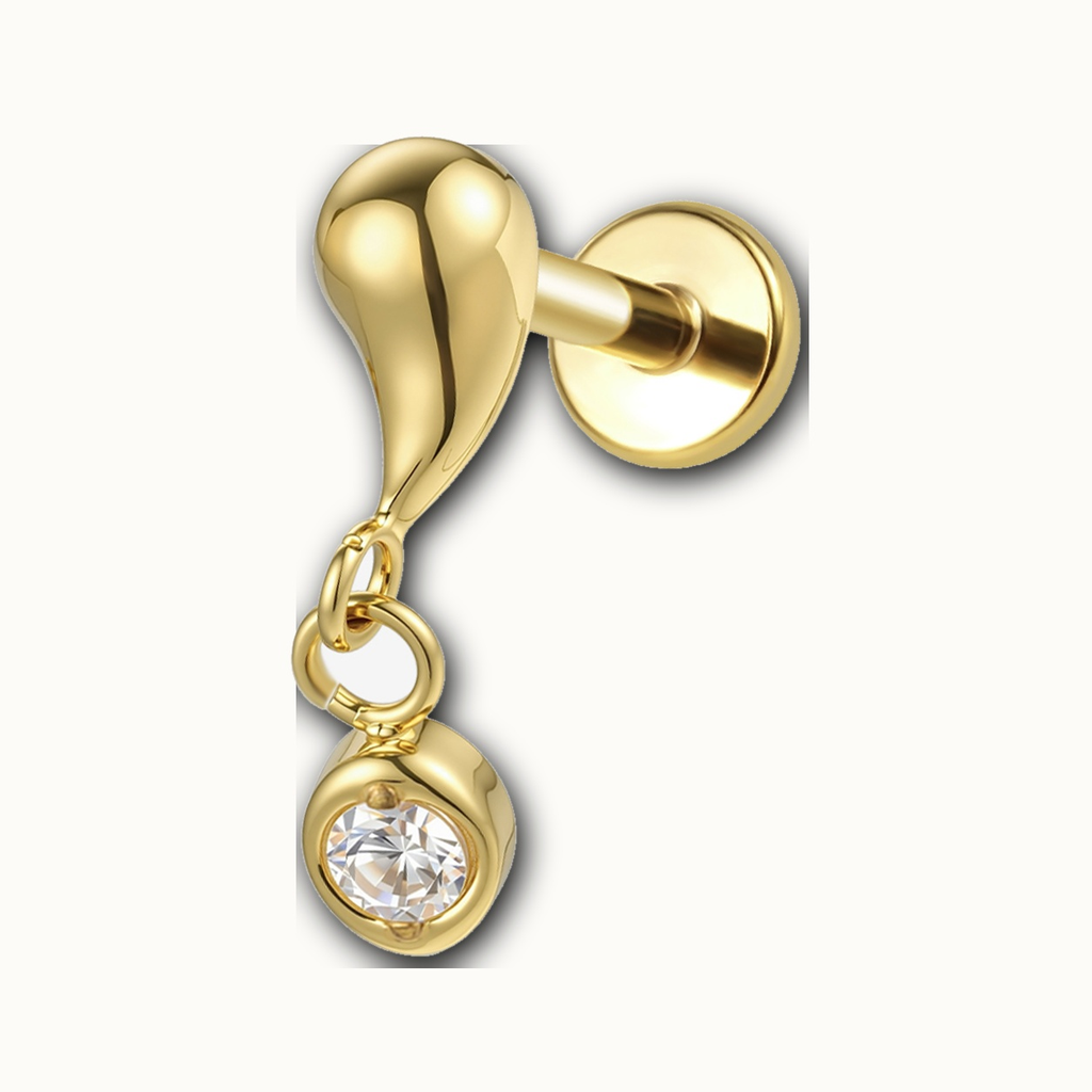 Implant Grade Titanium - Flat Back - Gold - Clear CZ - 16G (1.2 x 8+4 mm) - detail view