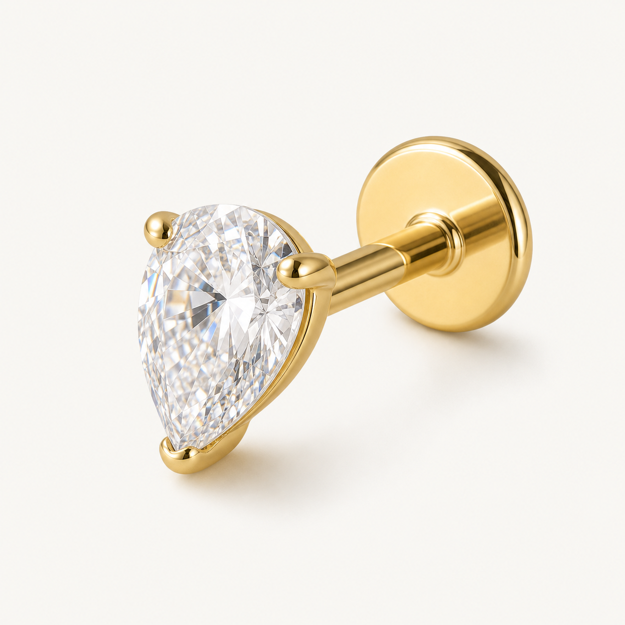 Implant Grade Titanium - Flat Back - Gold - Clear CZ - 16G (1.2 x 8+4 mm) - detail view