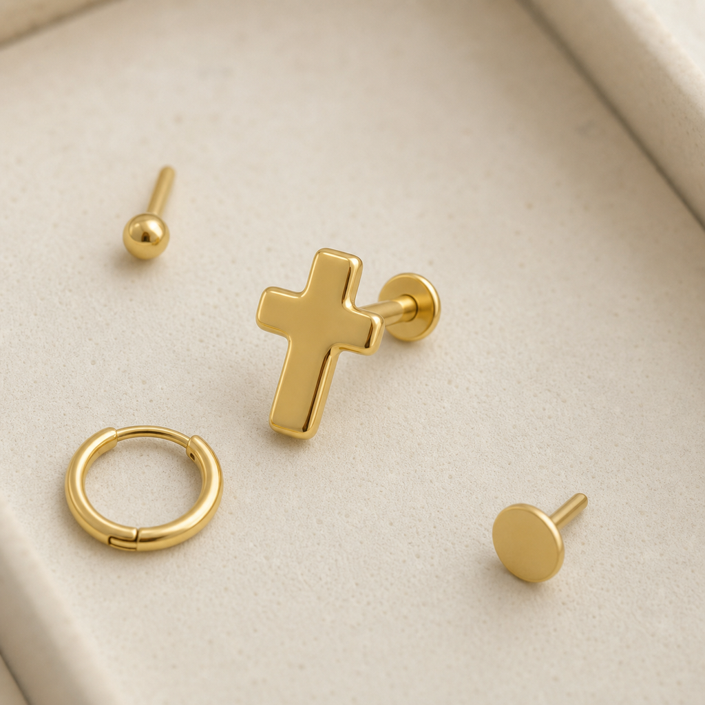 Implant Grade Titanium - Flat Back - Gold - 16G (1.2 x 8+4 mm) - styling view