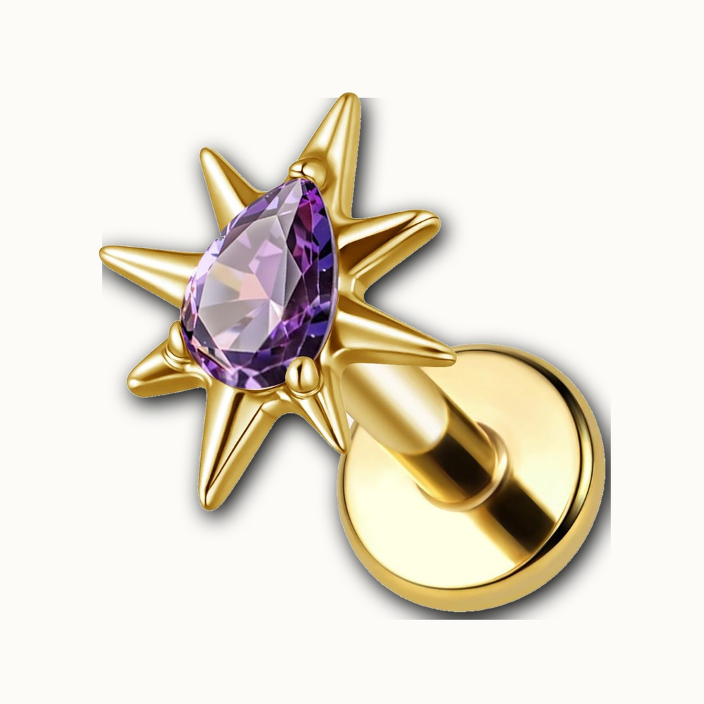 Implant Grade Titanium - Flat Back - Gold - Purple - 16G (1.2 x 8+4 mm) - detail view