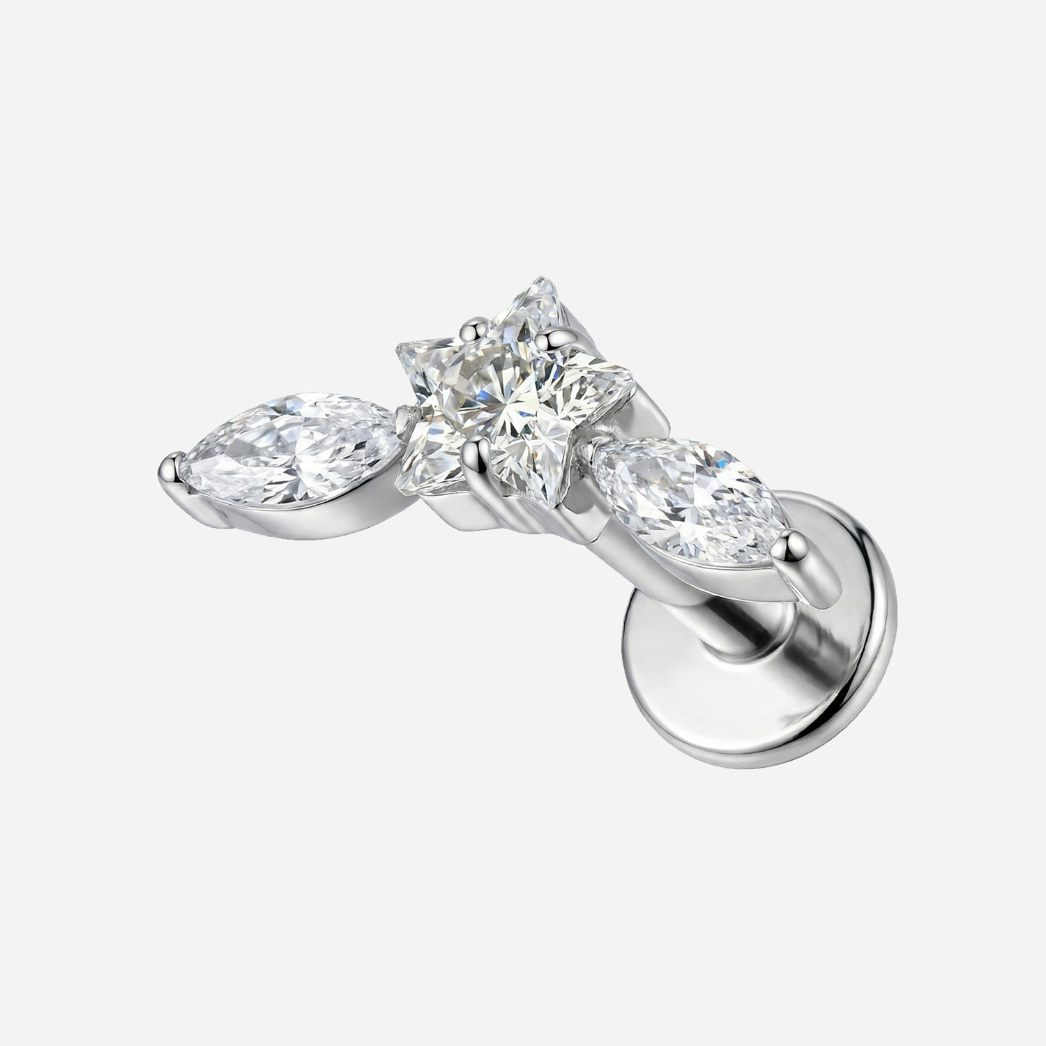 Implant Grade Titanium - Flat Back - Silver - Clear CZ - 16G (1.2 x 6+4 mm) - product view