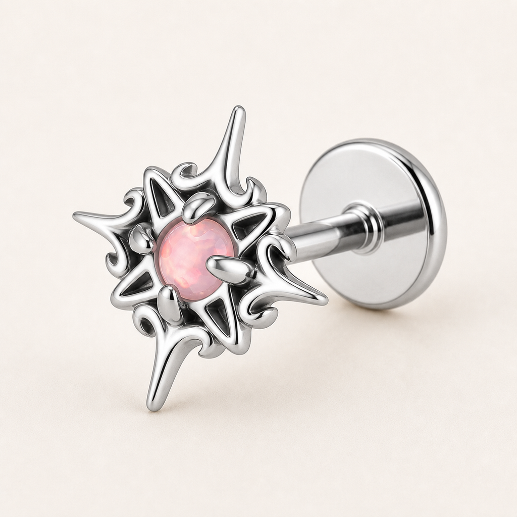 Implant Grade Titanium - Flat Back - Silver - Light Blue - 16G (1.2 x 6+4 mm) - product view
