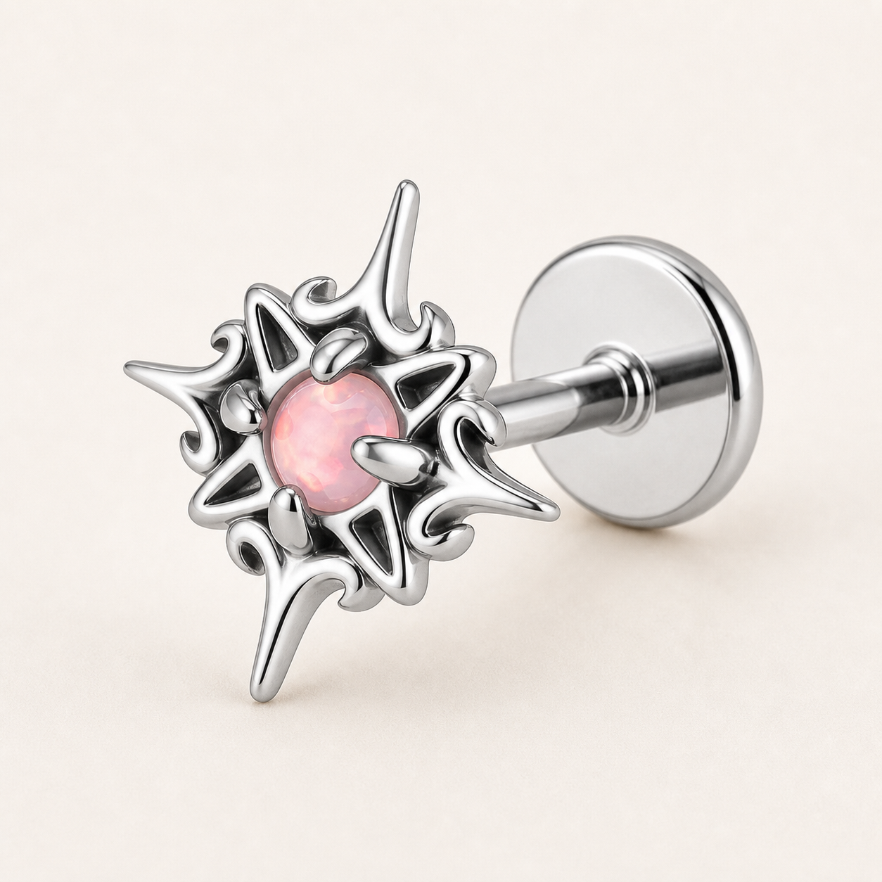 Implant Grade Titanium - Flat Back - Silver - Light Blue - 16G (1.2 x 6+4 mm) - product view