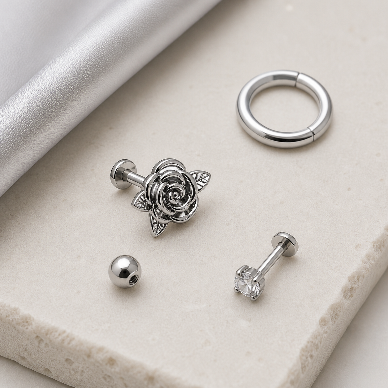 Implant Grade Titanium - Flat Back - Silver - 16G (1.2 x 6+4 mm) - styling view