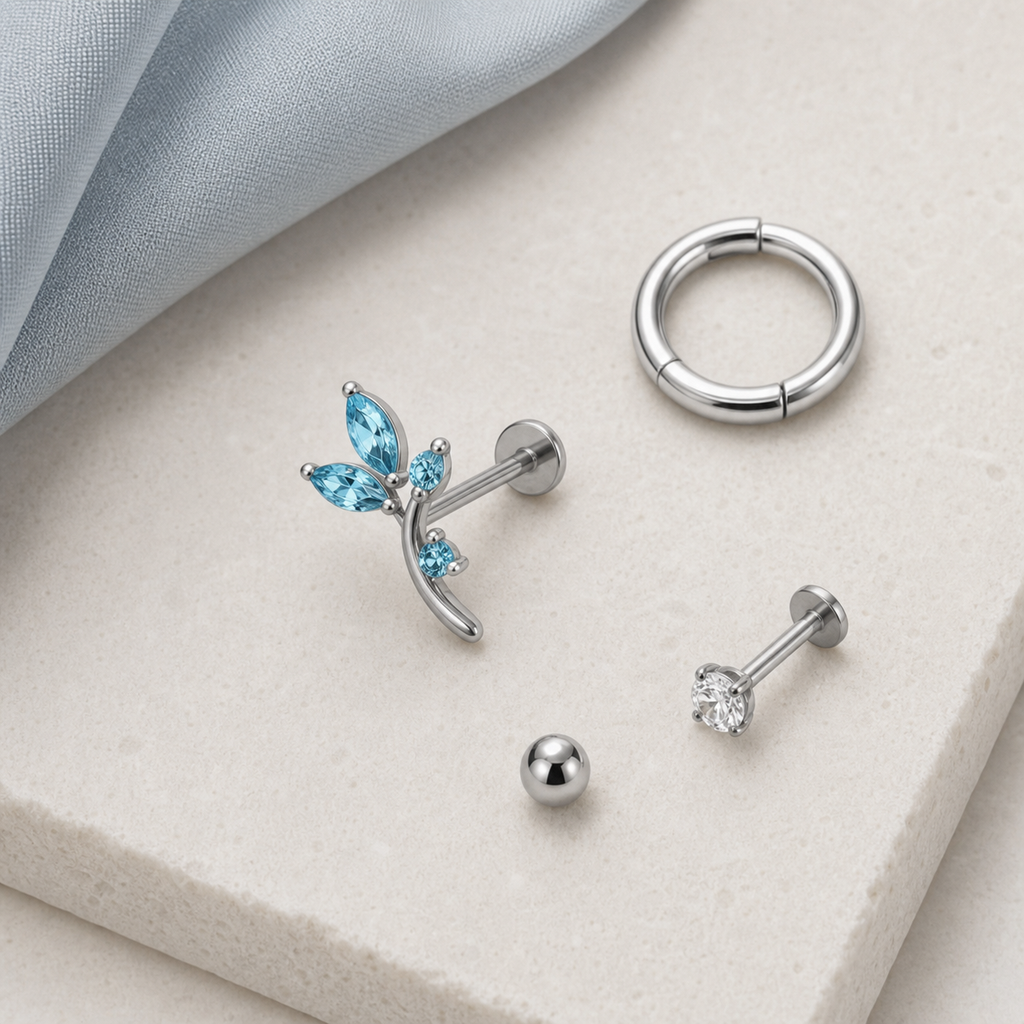 Implant Grade Titanium - Flat Back - Silver - ABCZ - 16G (1.2 x 8+4 mm) - styling view