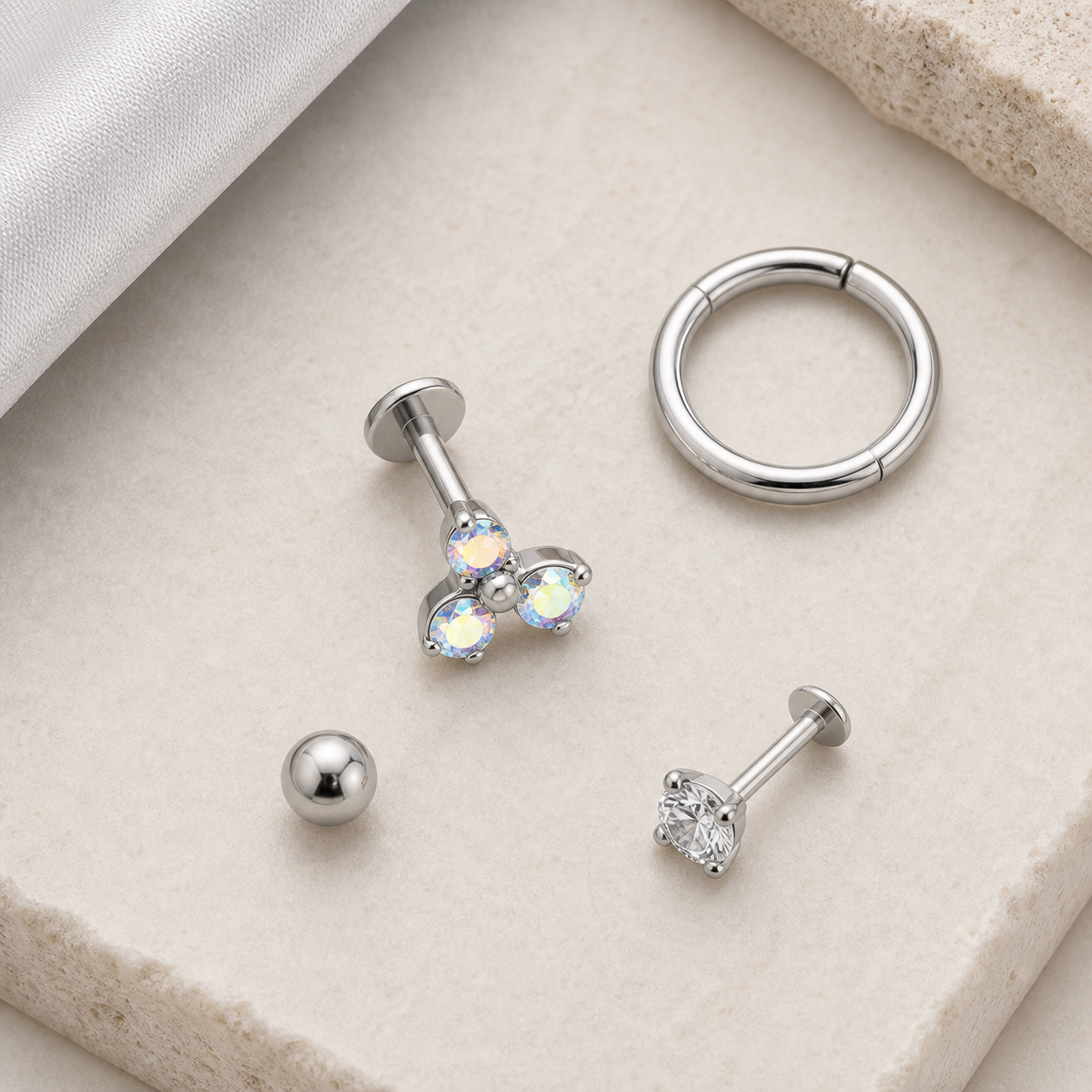 Implant Grade Titanium - Flat Back - Silver - ABCZ - 16G (1.2 x 8+4 mm) - styling view