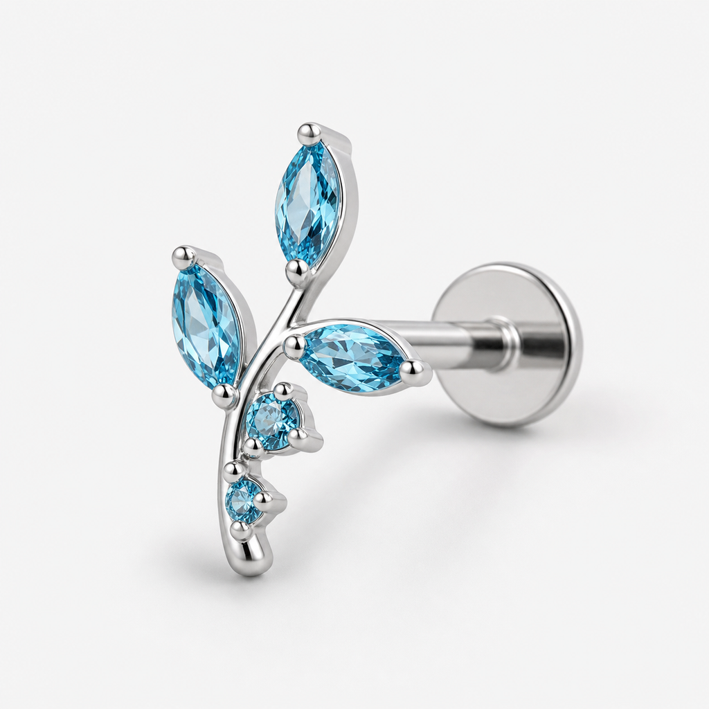Implant Grade Titanium - Flat Back - Silver - AQCZ - 16G (1.2 x 8+4 mm) - detail view