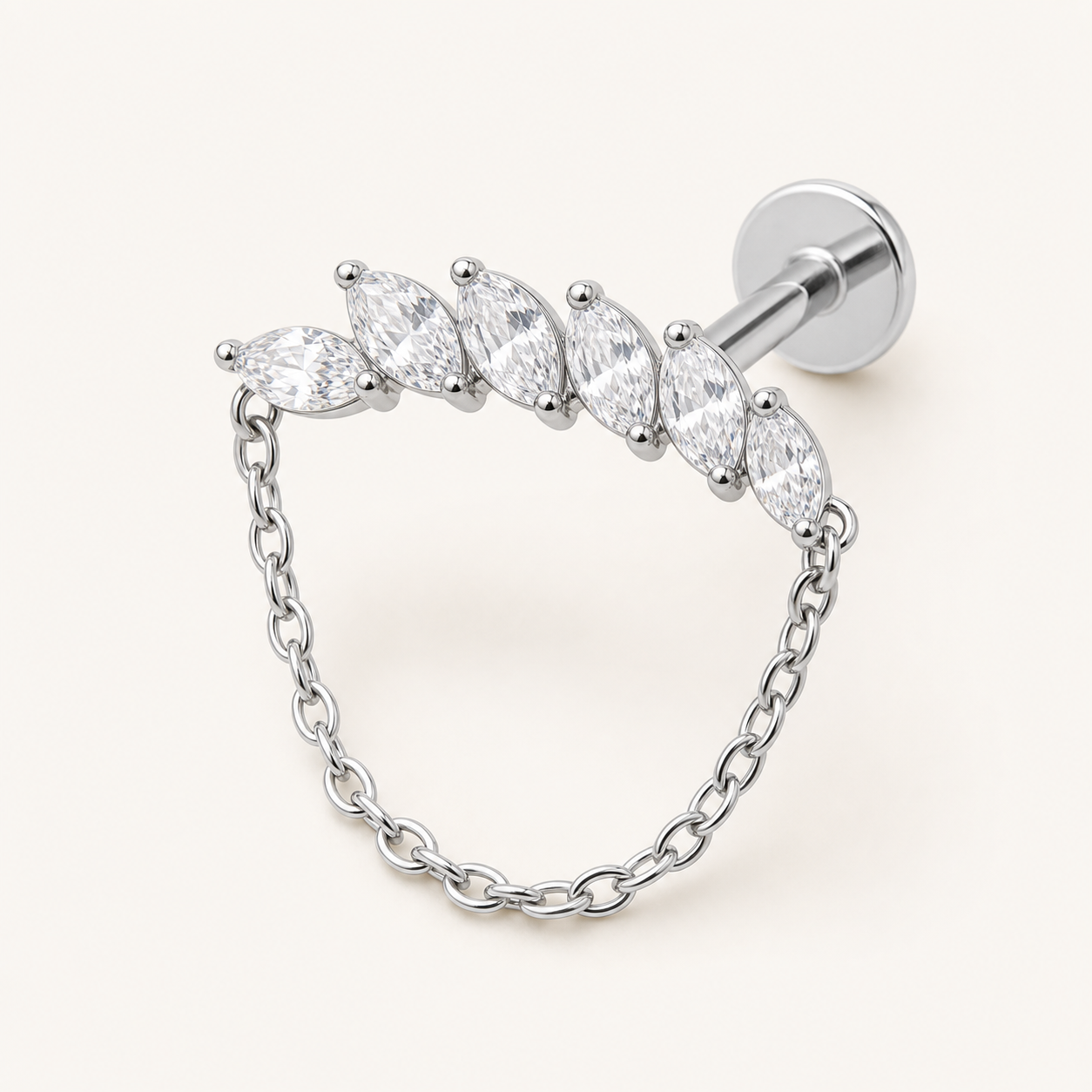 Implant Grade Titanium - Flat Back - Silver - Clear CZ - 16G (1.2 x 8+4 mm) - product view