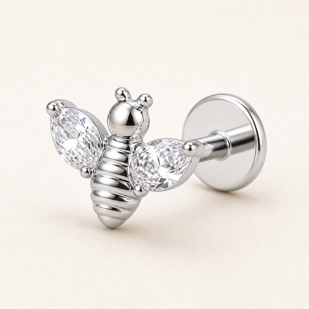 Implant Grade Titanium - Flat Back - Silver - Clear CZ - 16G (1.2 x 8+4 mm) - product view