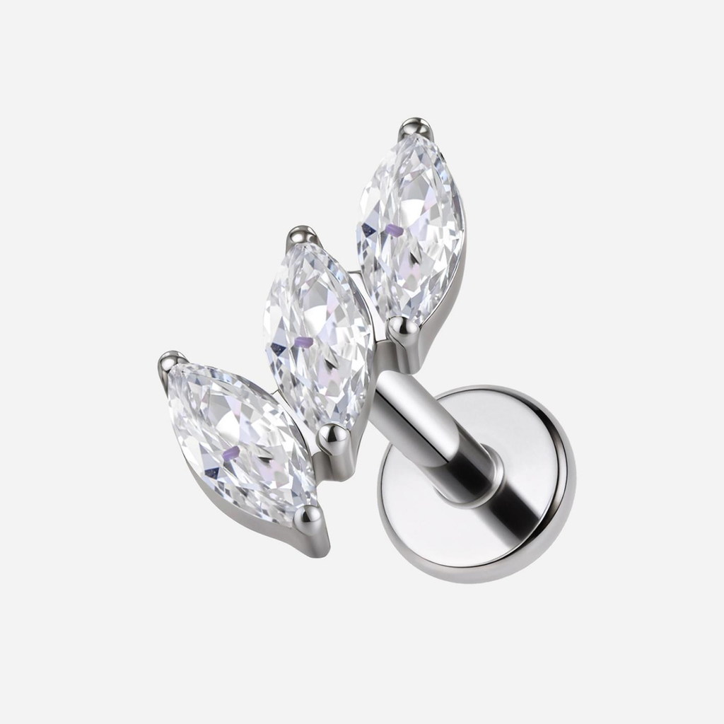 Implant Grade Titanium - Flat Back - Silver - Clear CZ - 16G (1.2 x 8+4 mm) - product view