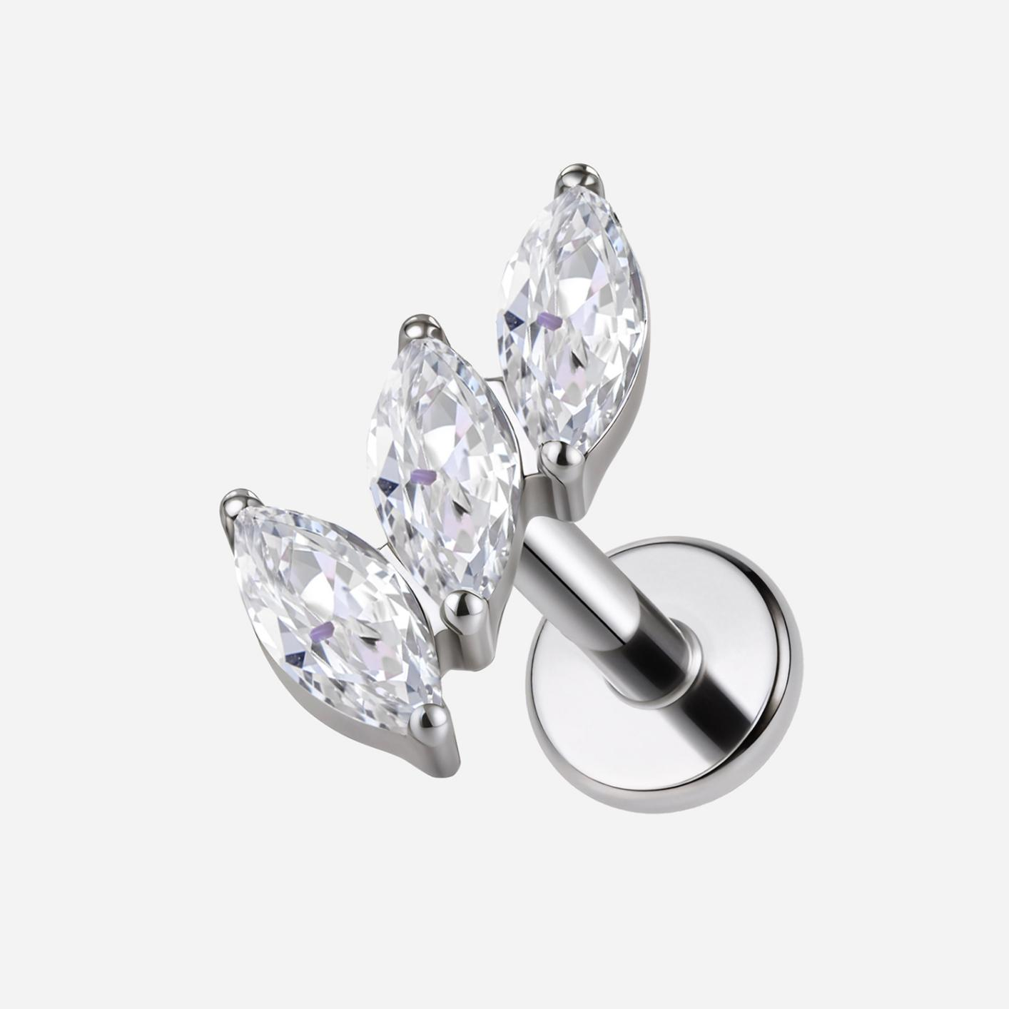 Implant Grade Titanium - Flat Back - Silver - Clear CZ - 16G (1.2 x 8+4 mm) - product view