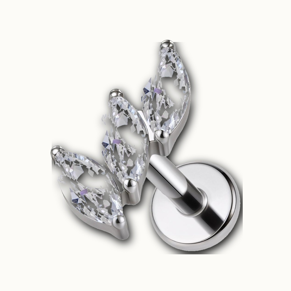 Implant Grade Titanium - Flat Back - Silver - Clear CZ - 16G (1.2 x 8+4 mm) - detail view