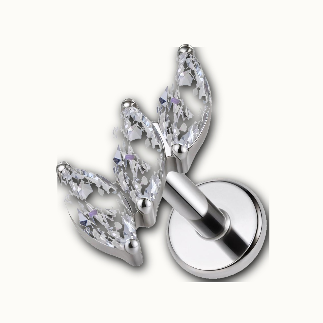 Implant Grade Titanium - Flat Back - Silver - Clear CZ - 16G (1.2 x 8+4 mm) - detail view