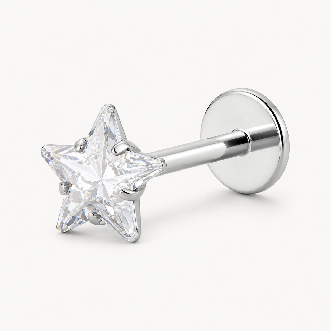 Implant Grade Titanium - Flat Back - Silver - Clear CZ - 16G (1.2 x 8+4 mm) - detail view