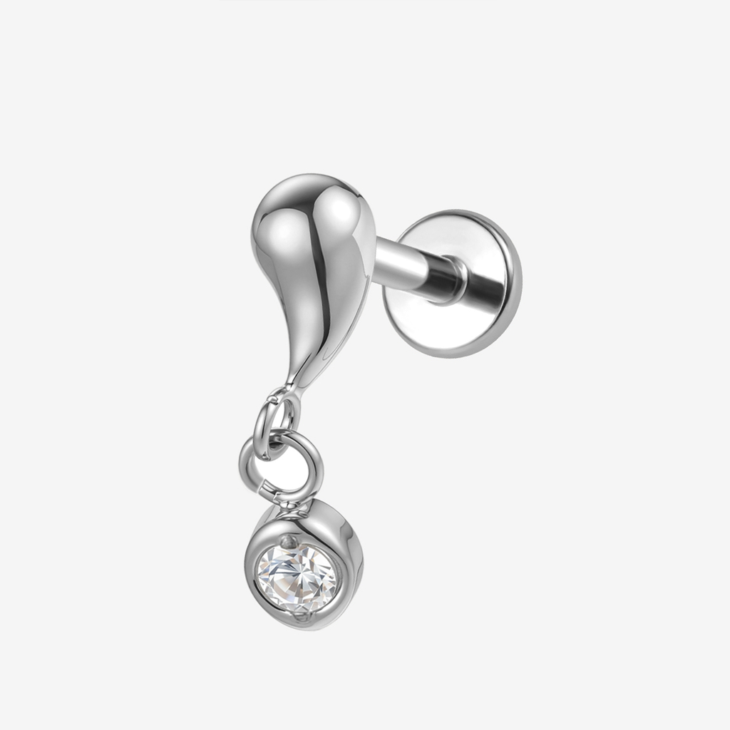 Implant Grade Titanium - Flat Back - Silver - Clear CZ - 16G (1.2 x 8+4 mm) - product view