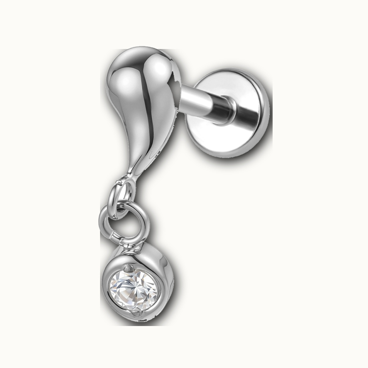 Implant Grade Titanium - Flat Back - Silver - Clear CZ - 16G (1.2 x 8+4 mm) - detail view