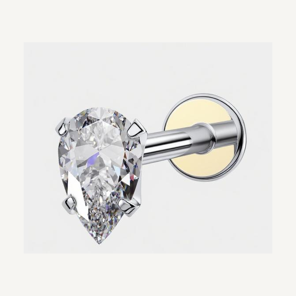 Implant Grade Titanium - Flat Back - Silver - Clear CZ - 16G (1.2 x 8+4 mm) - product view