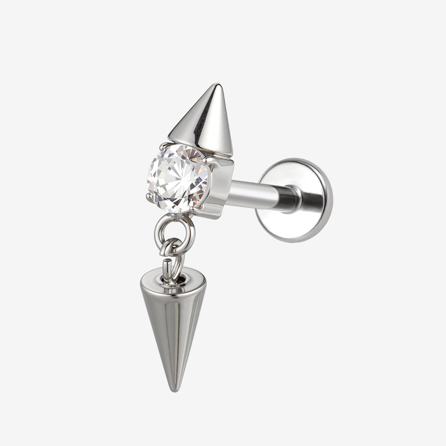 Implant Grade Titanium - Flat Back - Silver - Clear CZ - 16G (1.2 x 8+4 mm) - product view