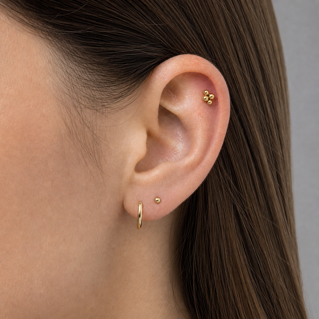 Implant Grade Titanium - Flat Back - Gold - 16G (1.2 x 6 mm) - model wear view