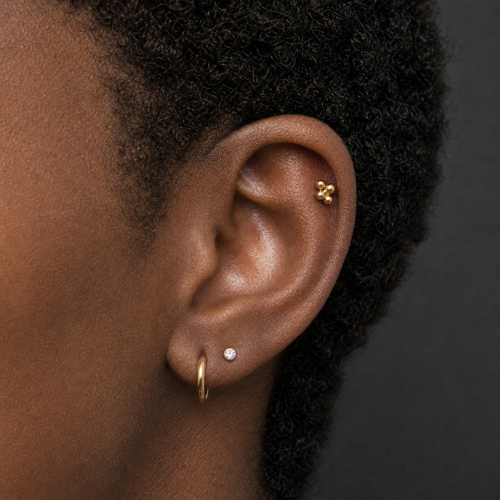 Implant Grade Titanium - Flat Back - Gold - 16G (1.2 x 6 mm) - model wear view