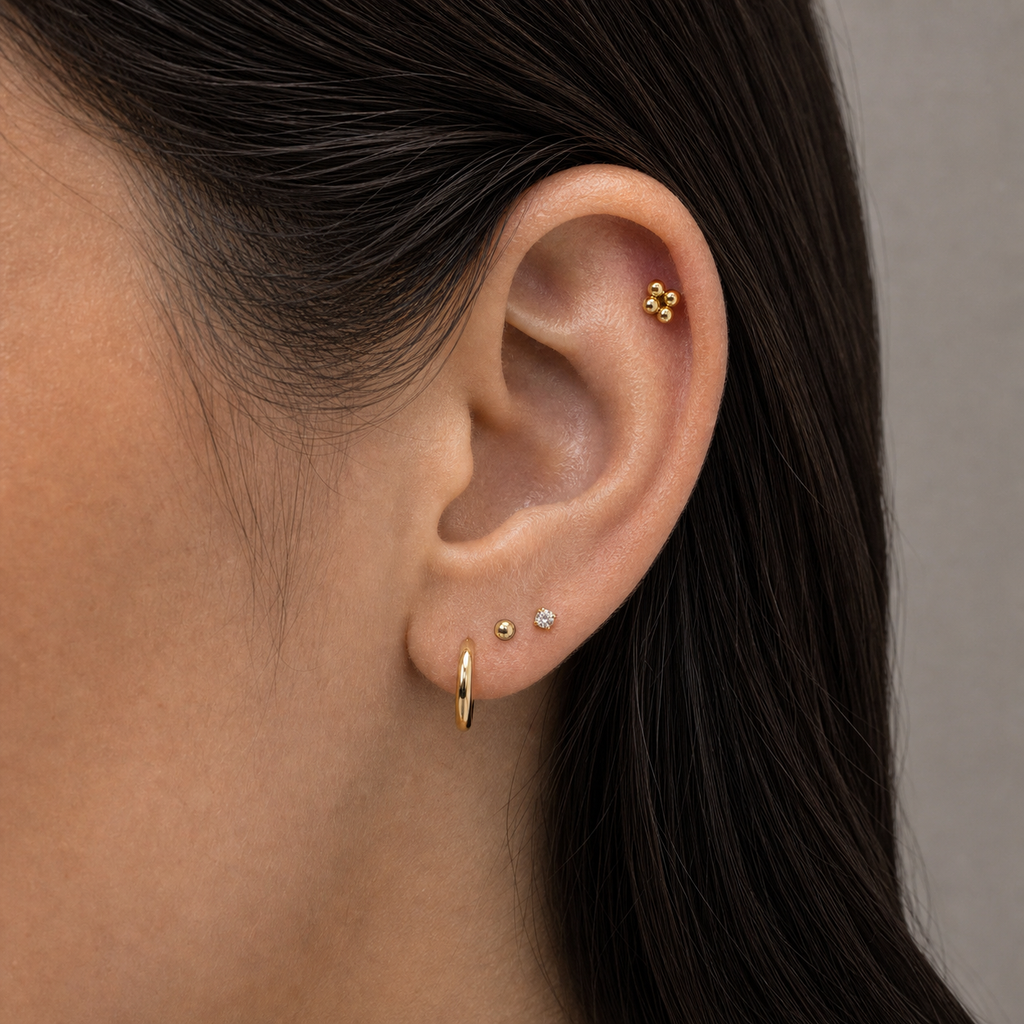 Implant Grade Titanium - Flat Back - Gold - 16G (1.2 x 6 mm) - model wear view