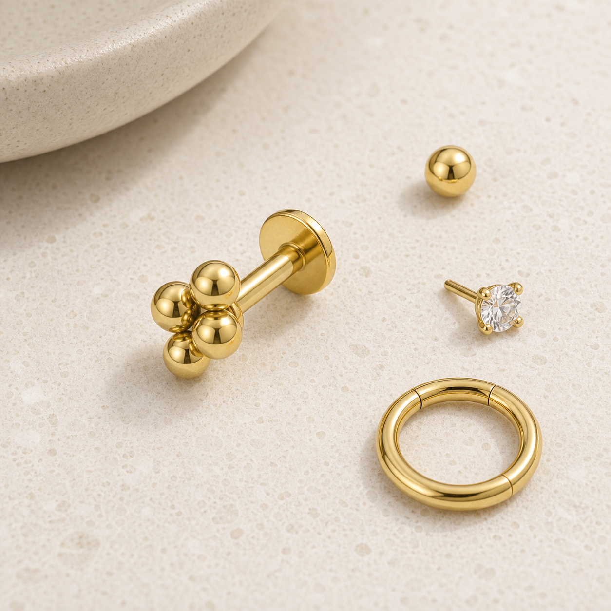 Implant Grade Titanium - Flat Back - Gold - 16G (1.2 x 6 mm) - styling view