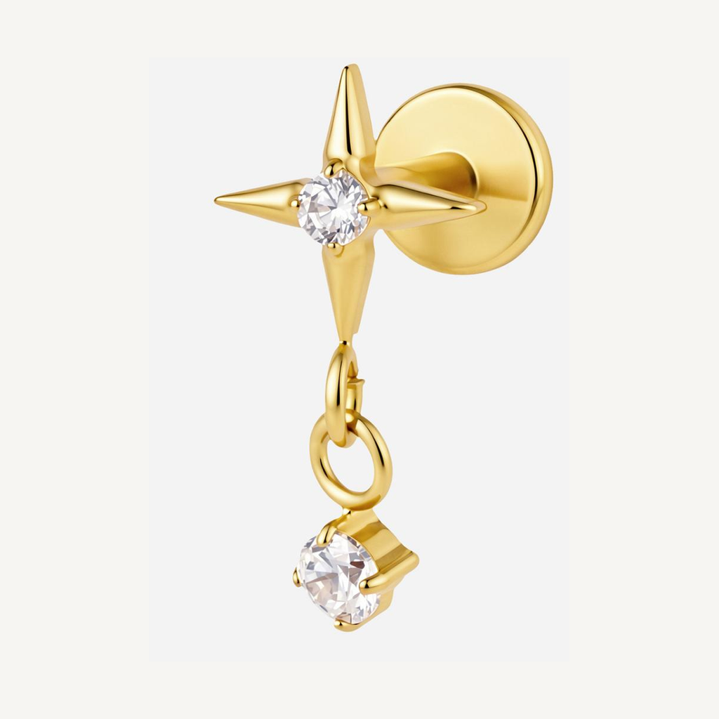 Implant Grade Titanium - Flat Back - Gold - Clear CZ - 16G (1.2 x 6+4 mm) - product view
