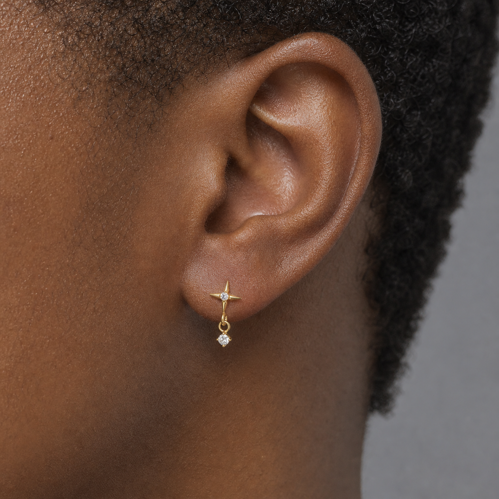 Implant Grade Titanium - Flat Back - Gold - Clear CZ - 16G (1.2 x 6+4 mm) - model wear view