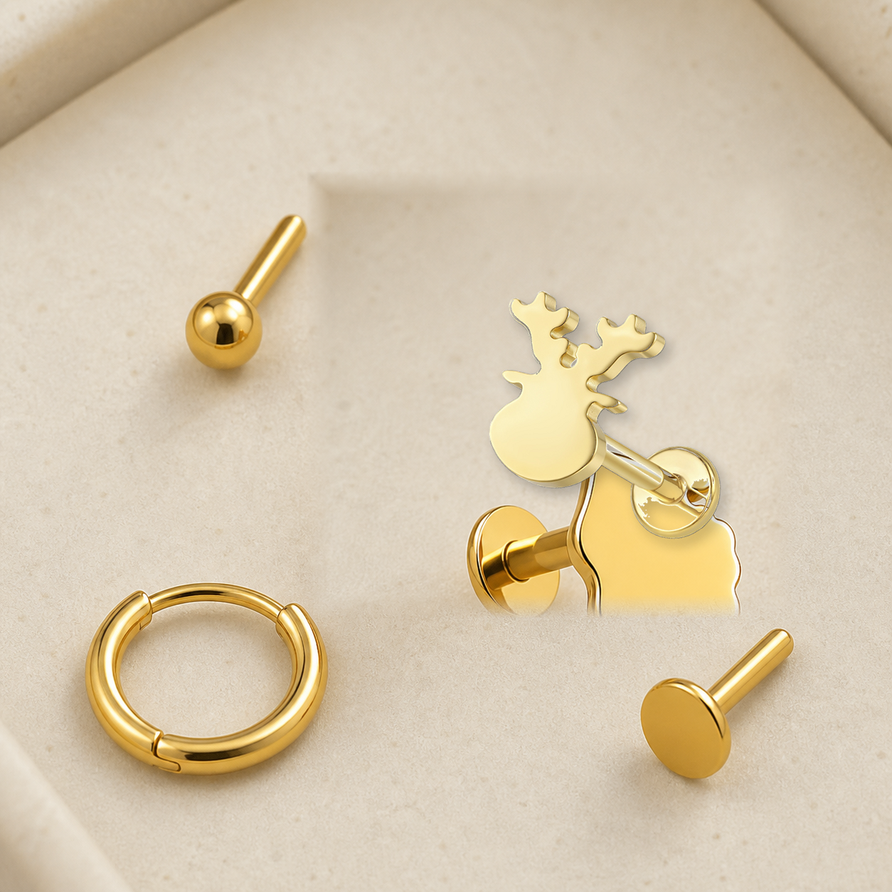 Implant Grade Titanium - Flat Back - Gold - 18G (1.0 x 8+6+3 mm) - styling view