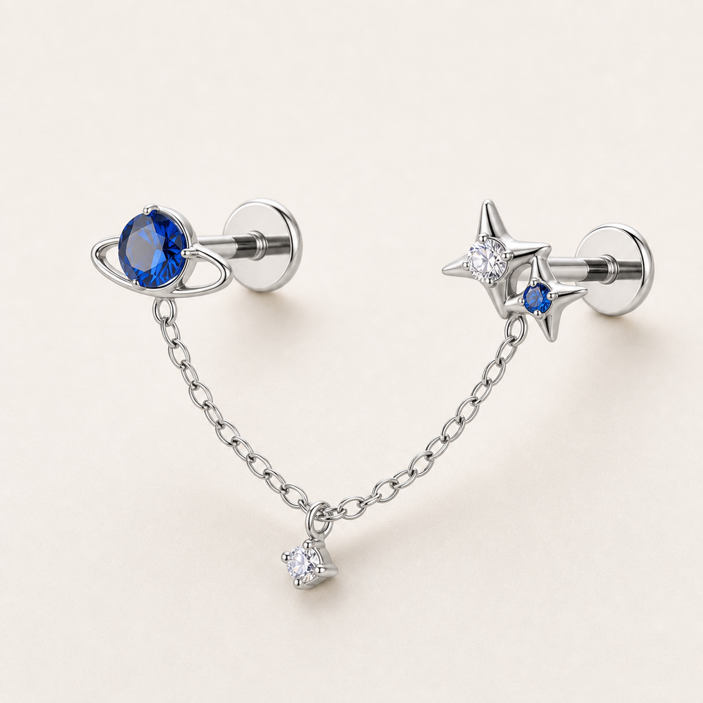 Implant Grade Titanium - Flat Back - Silver - Clear CZ - 16G (1.2 x 6 mm) - detail view