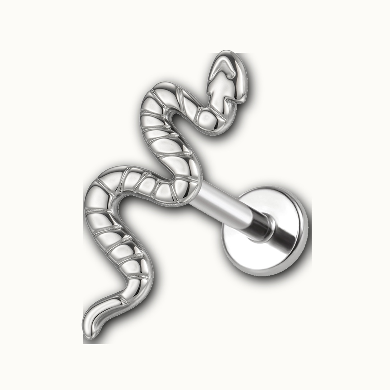 Implant Grade Titanium - Flat Back - Silver - 16G (1.2 x 8+4 mm) - detail view
