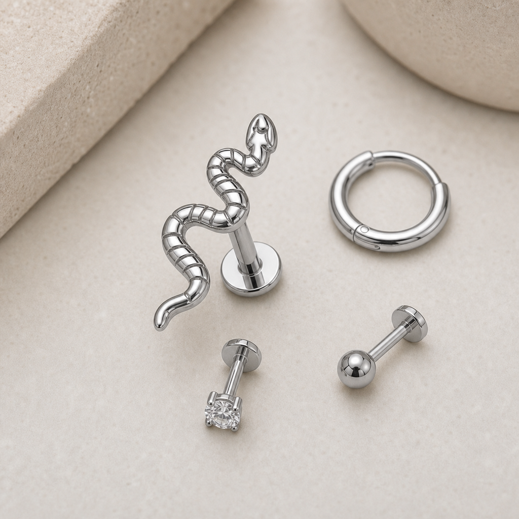 Implant Grade Titanium - Flat Back - Silver - 16G (1.2 x 8+4 mm) - styling view