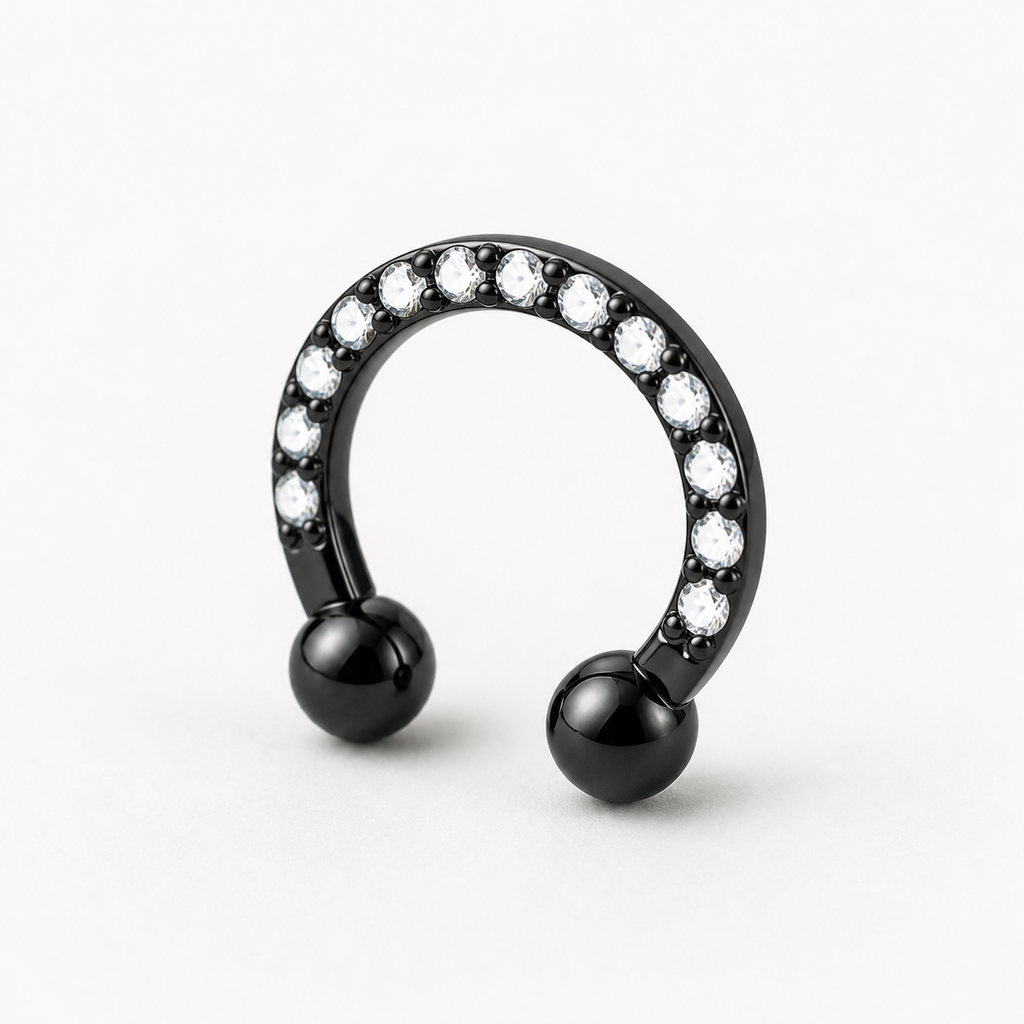 Implant Grade Titanium - Horseshoe - Black - Clear CZ - 16G (1.2 x 8+3+3 mm) - product view