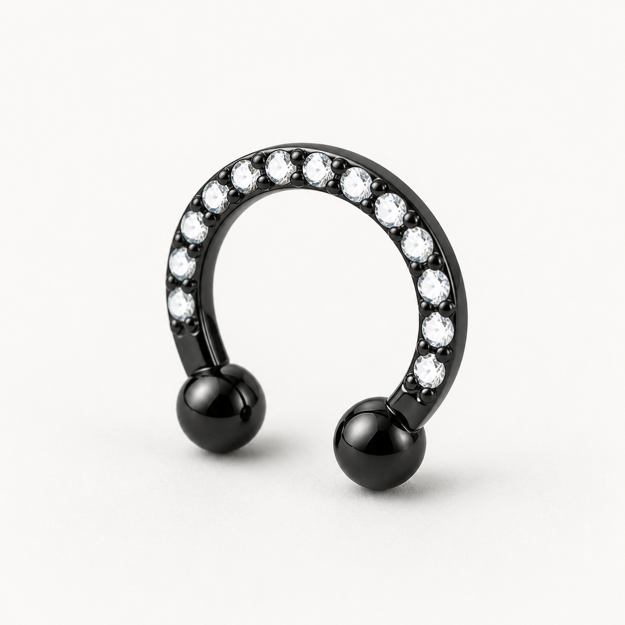 Implant Grade Titanium - Horseshoe - Black - Clear CZ - 16G (1.2 x 8+3+3 mm) - product view