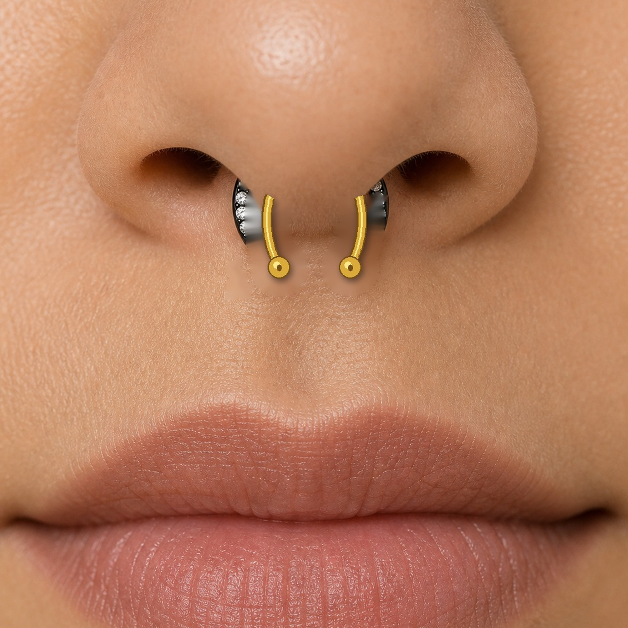 Implant Grade Titanium - Horseshoe - Gold - 16G (1.2 x 8+3+3 mm) - model wear view