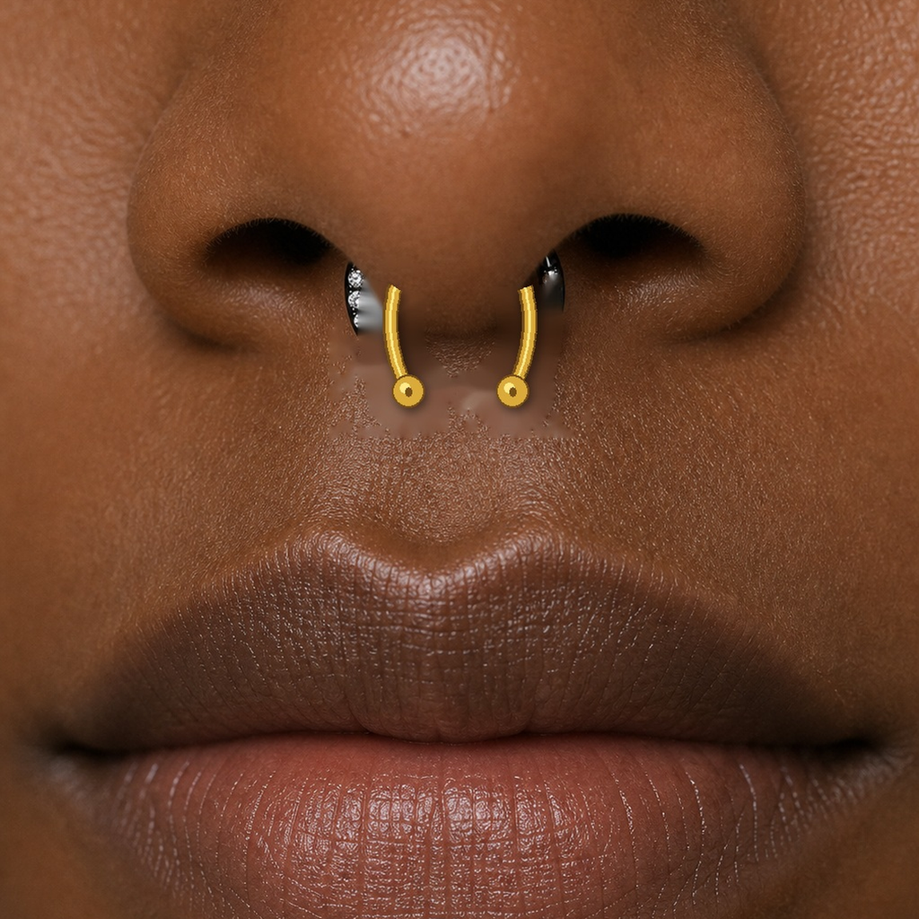 Implant Grade Titanium - Horseshoe - Gold - 16G (1.2 x 8+3+3 mm) - model wear view