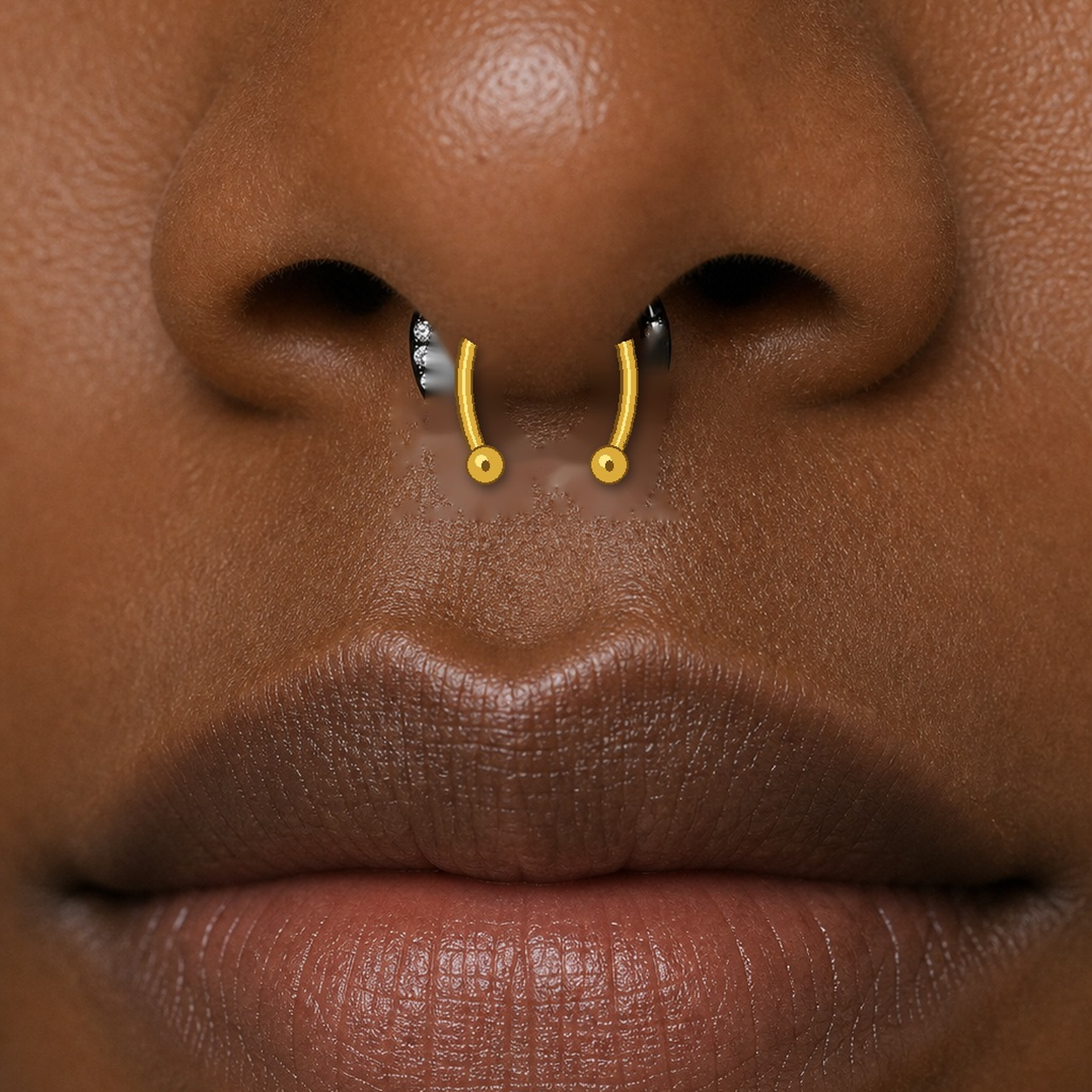Implant Grade Titanium - Horseshoe - Gold - 16G (1.2 x 8+3+3 mm) - model wear view
