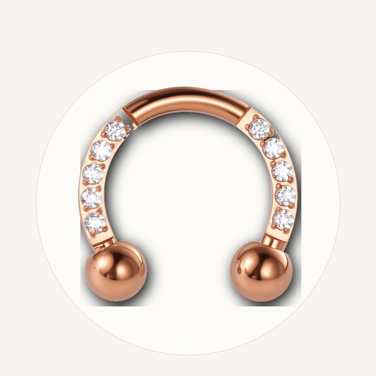 Implant Grade Titanium - Horseshoe - Rose Gold - Clear CZ - 16G (1.2 x 8+3+3 mm) - styling view