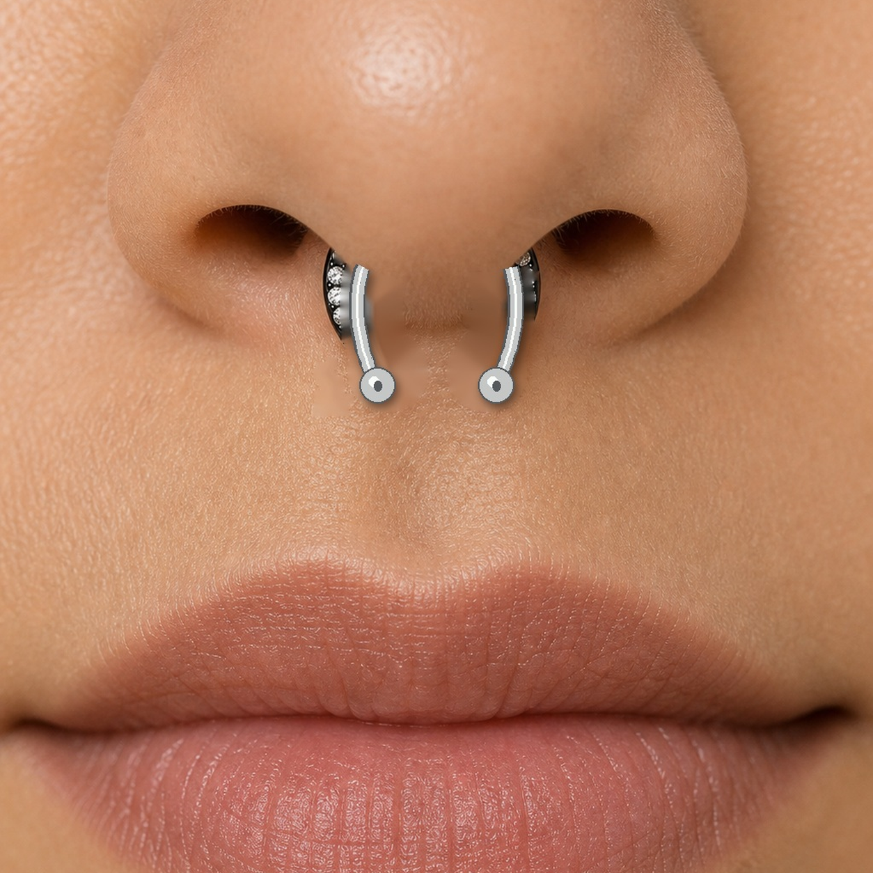 Implant Grade Titanium - Horseshoe - Silver - 16G (1.2 x 10 mm) - model wear view