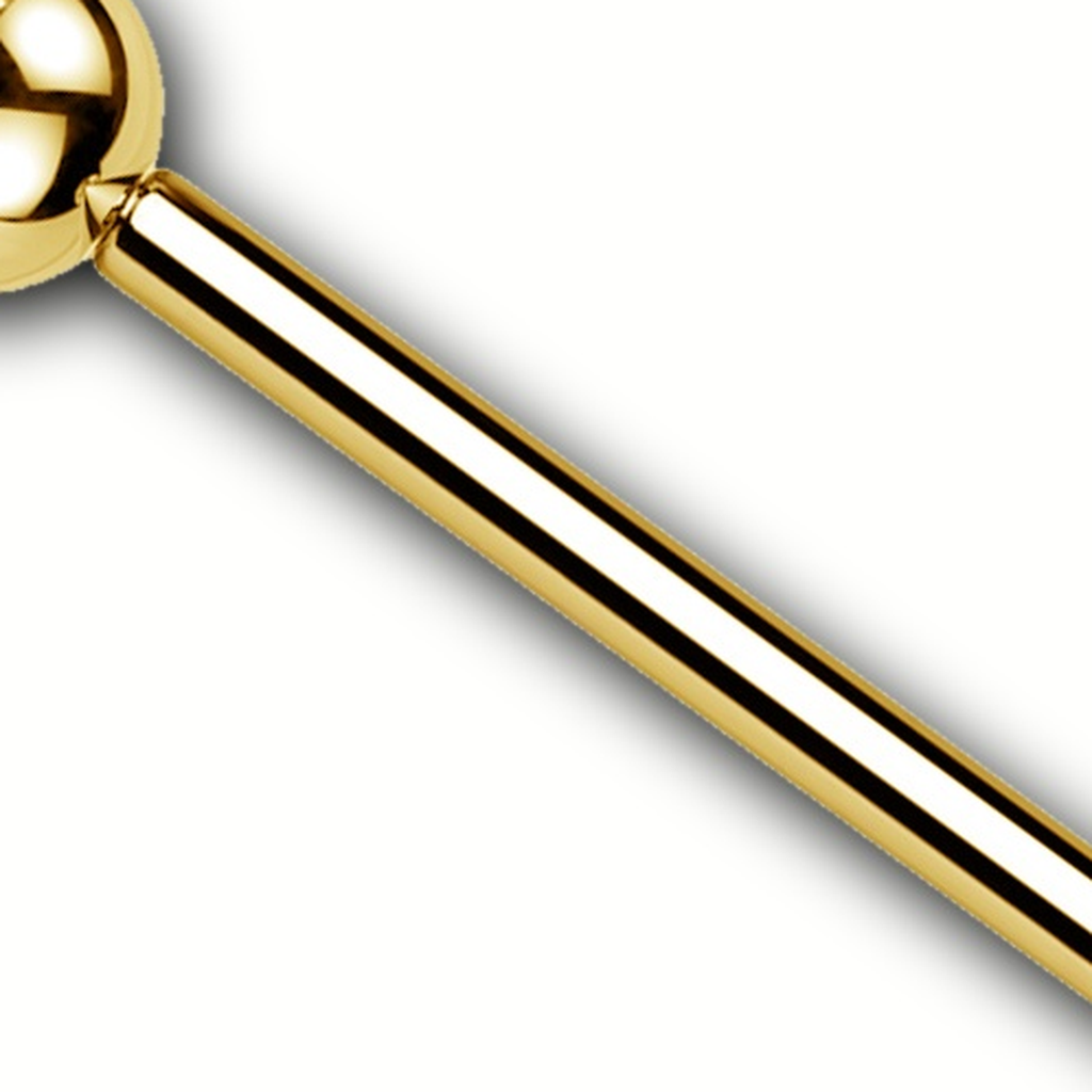Implant Grade Titanium - Industrial Barbell - Gold - 14G (1.6 x 40+5+5 mm) - detail view