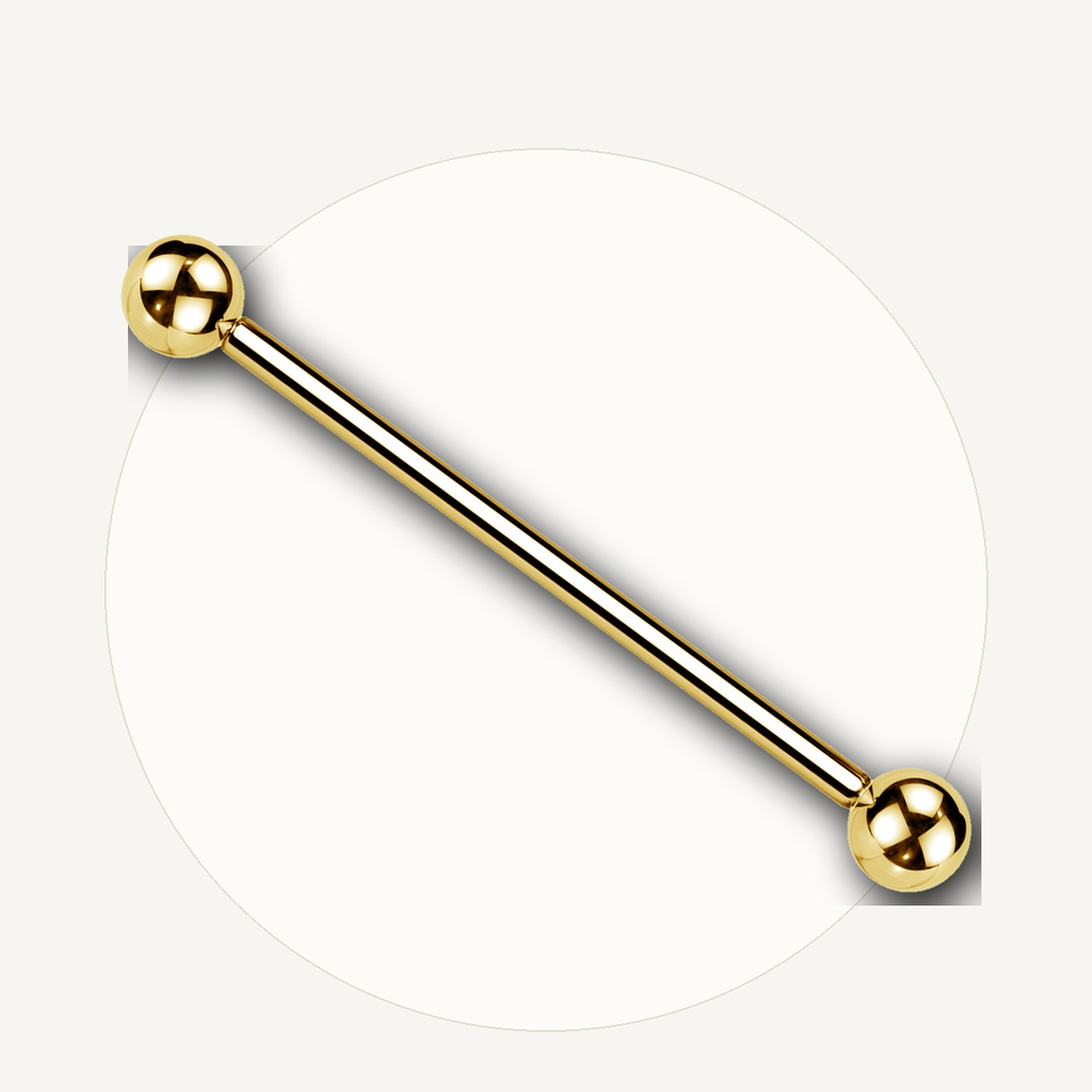 Implant Grade Titanium - Industrial Barbell - Gold - 14G (1.6 x 40+5+5 mm) - styling view